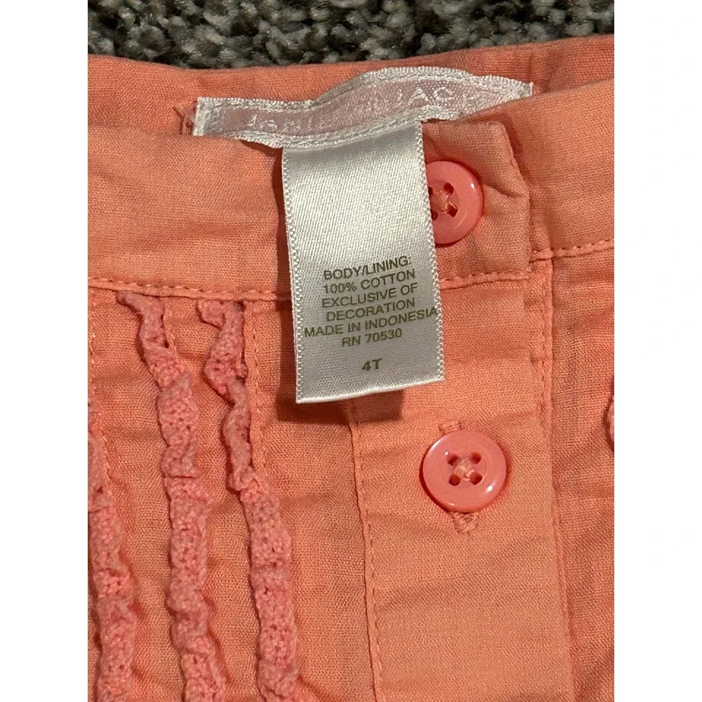 Kk22 Baby Girl Peach Button Up‎ Long Sleeve Dress Crochet Flower Detail Size 4T